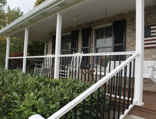 White Lincoln with Black Balusters with White Sentinel Aluminum Porch Posts