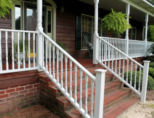 White Architectural Vinyl Railing with Colonnade Porch Posts and 4×4 Vinyl Sleeves with New England Caps